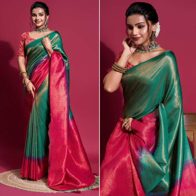 green-pink-woven-kanjivaram-silk-saree-with-tassels