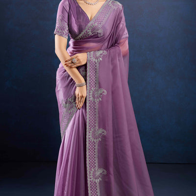Lavender Zarkan Diamond Work Tissue Silk Saree