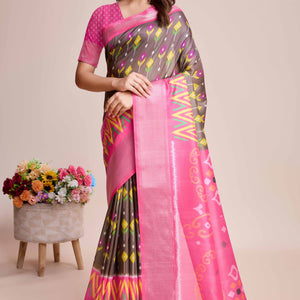 Brown Patola Printed Dola Silk Saree