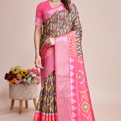 Brown Patola Printed Dola Silk Saree