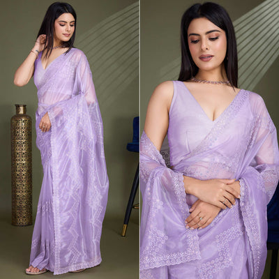 Lavender Sequins Embroidered Shimmer Net Saree