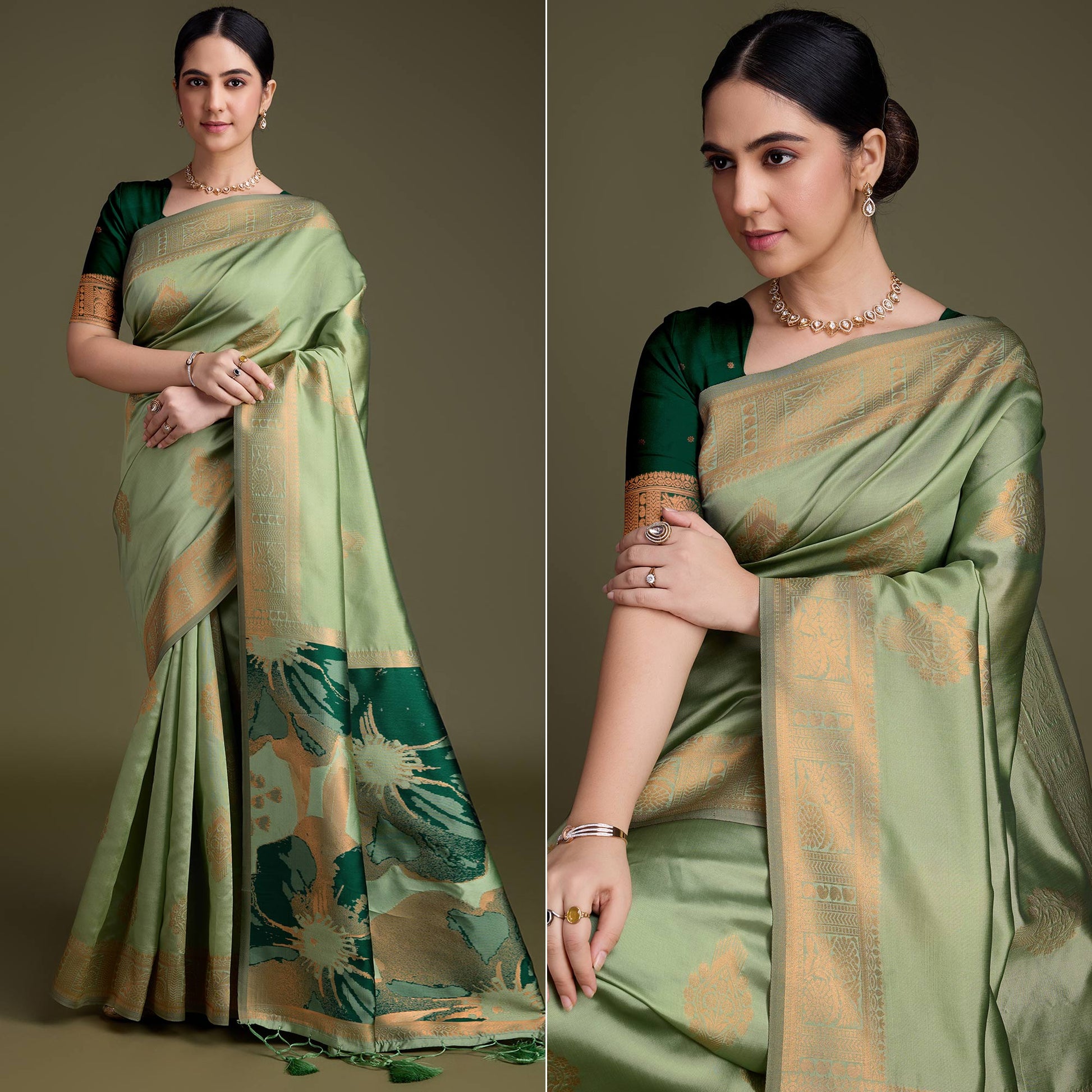 green-floral-woven-banarasi-silk-saree-7