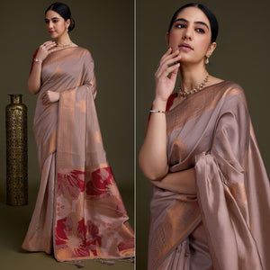 Mauve Floral Woven Banarasi Silk Saree