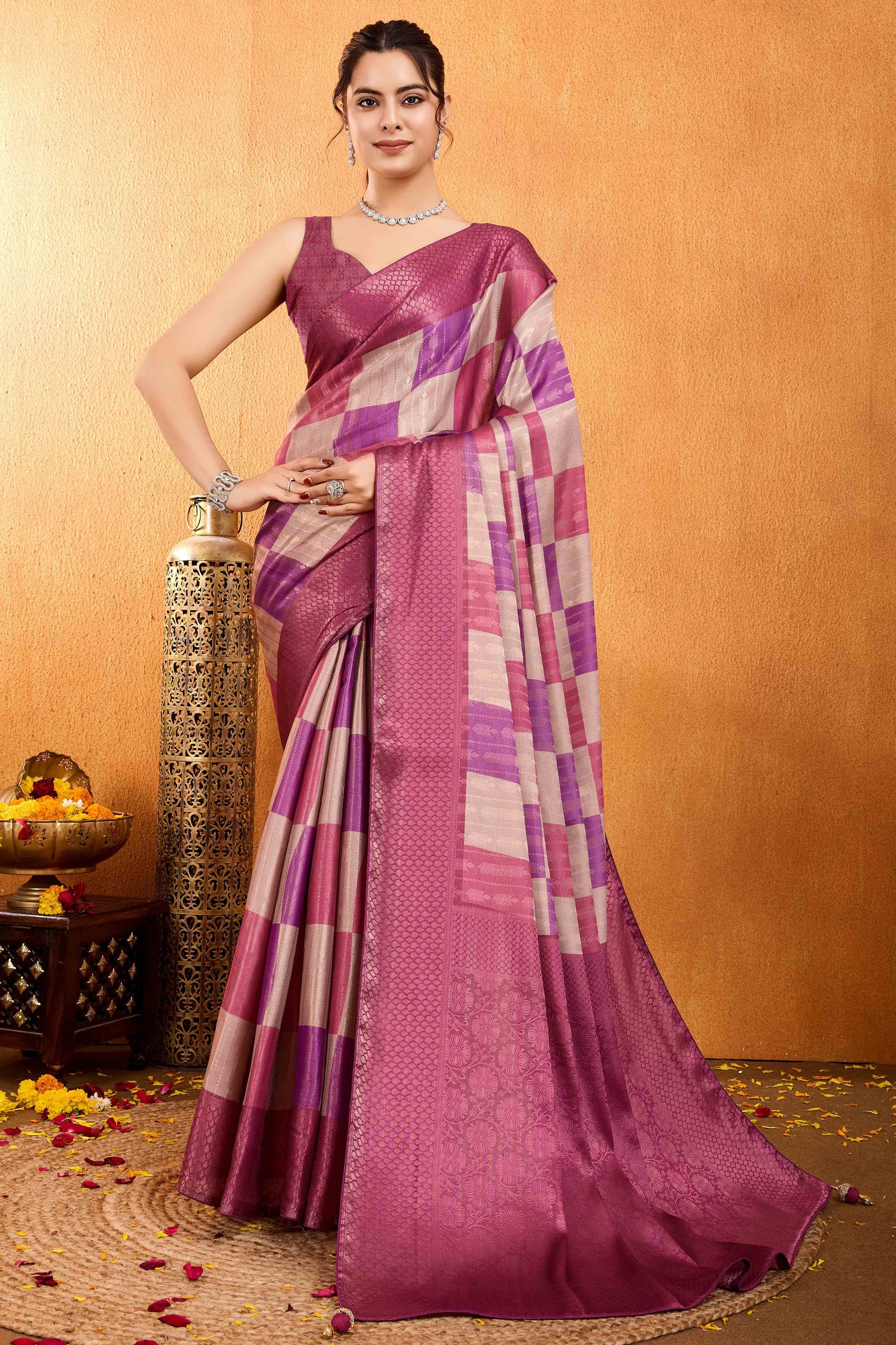 Mauve Zari Weaving Mysore Brocade Silk Saree