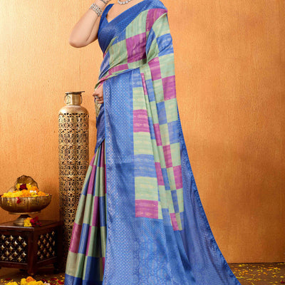 Blue Zari Weaving Mysore Brocade Silk Saree
