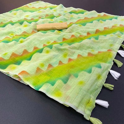 green-hand-printed-with-zari-woven-cotton-blend-saree-1