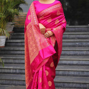 Magenta Floral Woven Banarasi Silk Saree