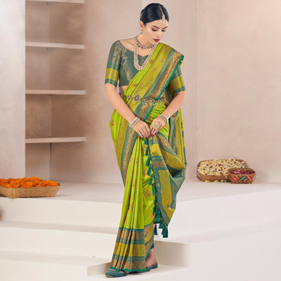 green-woven-pure-silk-saree-with-tassels-4