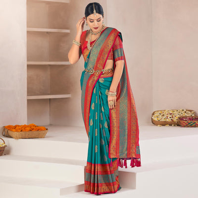 Morpich Woven Pure Silk Saree With Tassels