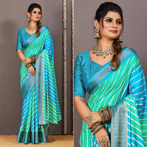green-blue-printed-dola-silk-saree-with-zari-border-1