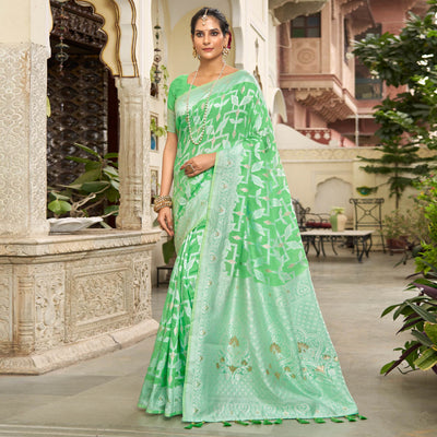 green-woven-cotton-silk-saree-with-tassels-14