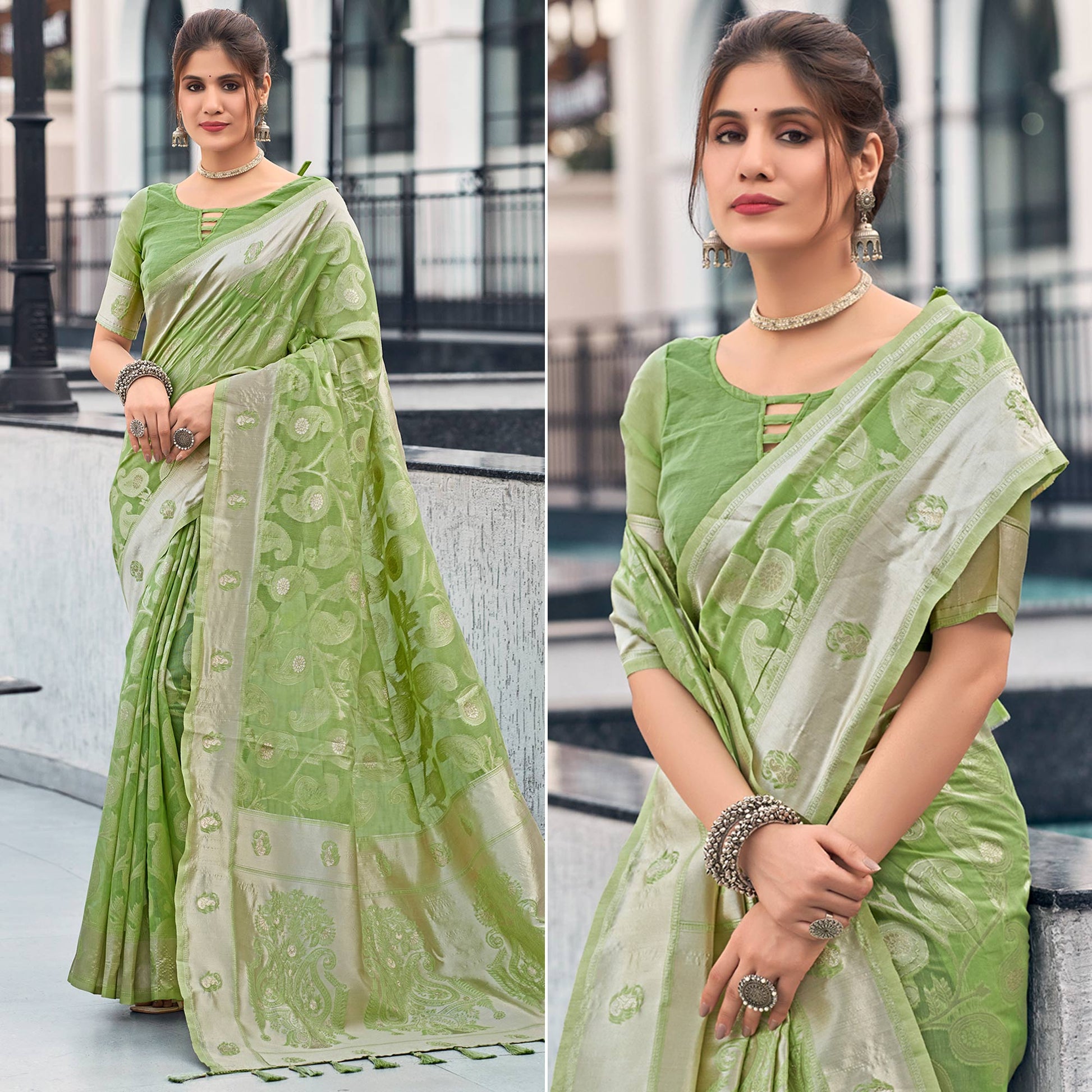 green-woven-cotton-silk-saree-with-tassels-16