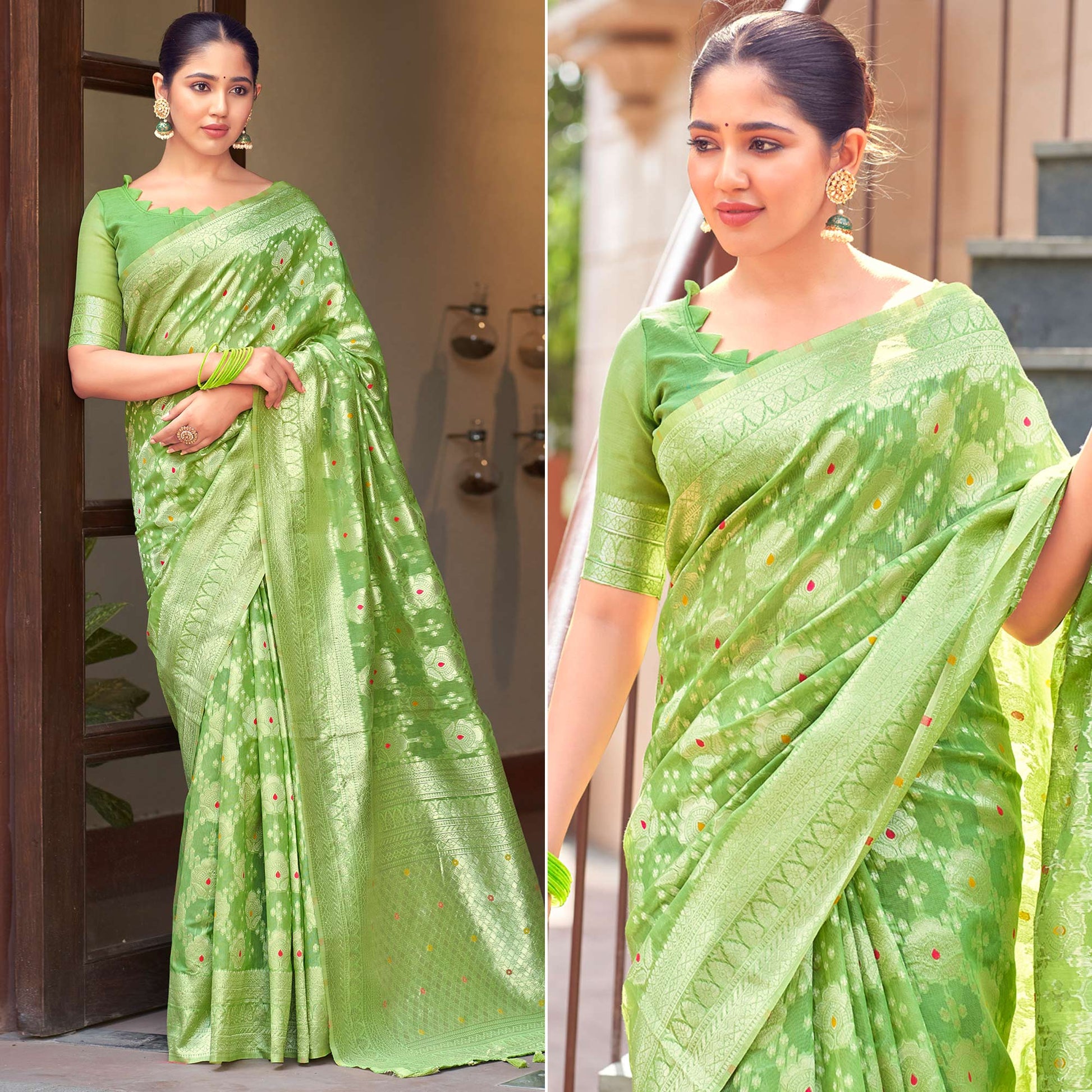 green-woven-cotton-silk-saree-with-tassels-17