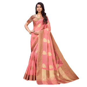 Gajari Pink Festive Wear Floral Woven Silk Saree