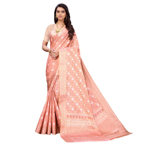 Dark Peach Festive Wear Woven Silk Saree