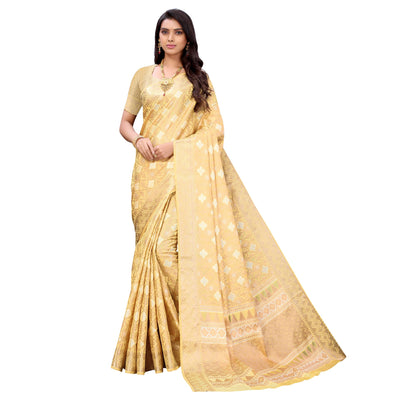 Cream Festive Wear Woven Silk Saree