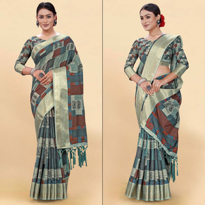 Multicolor Digital Printed Pure Cotton Saree