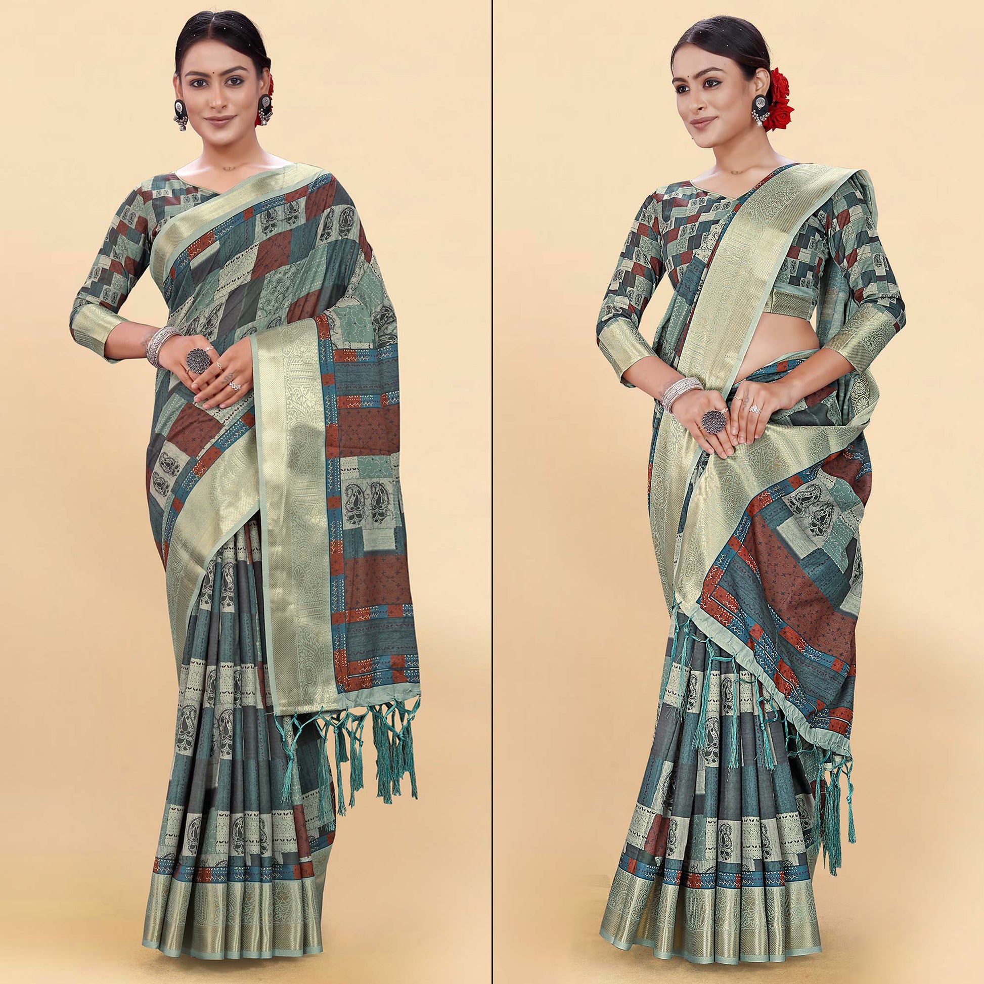 Multicolor Digital Printed Pure Cotton Saree