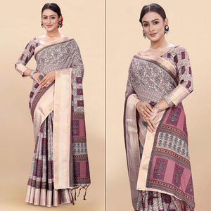 Light Pink Floral Digital Printed Pure Cotton Saree