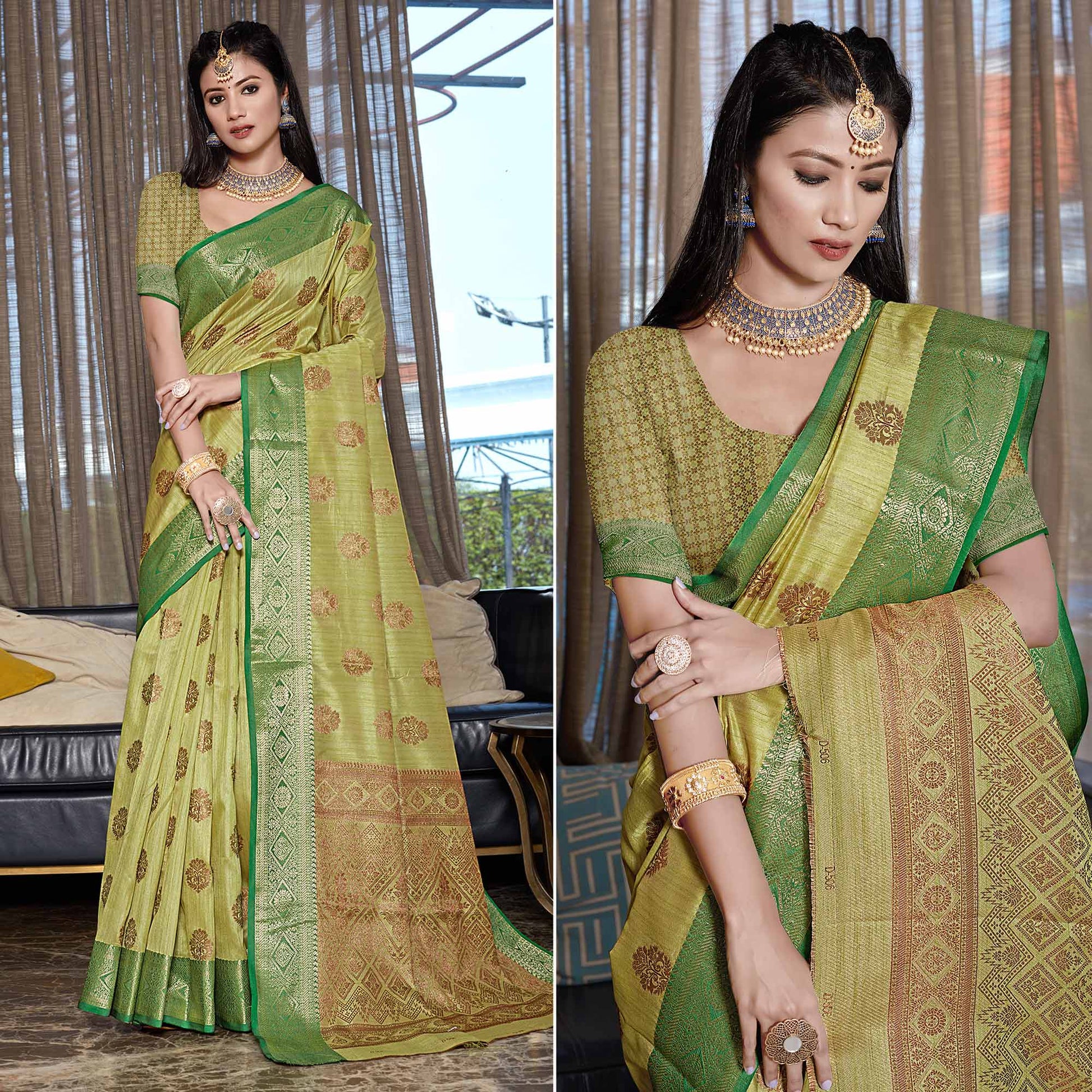 green-floral-woven-cotton-blend-saree-1