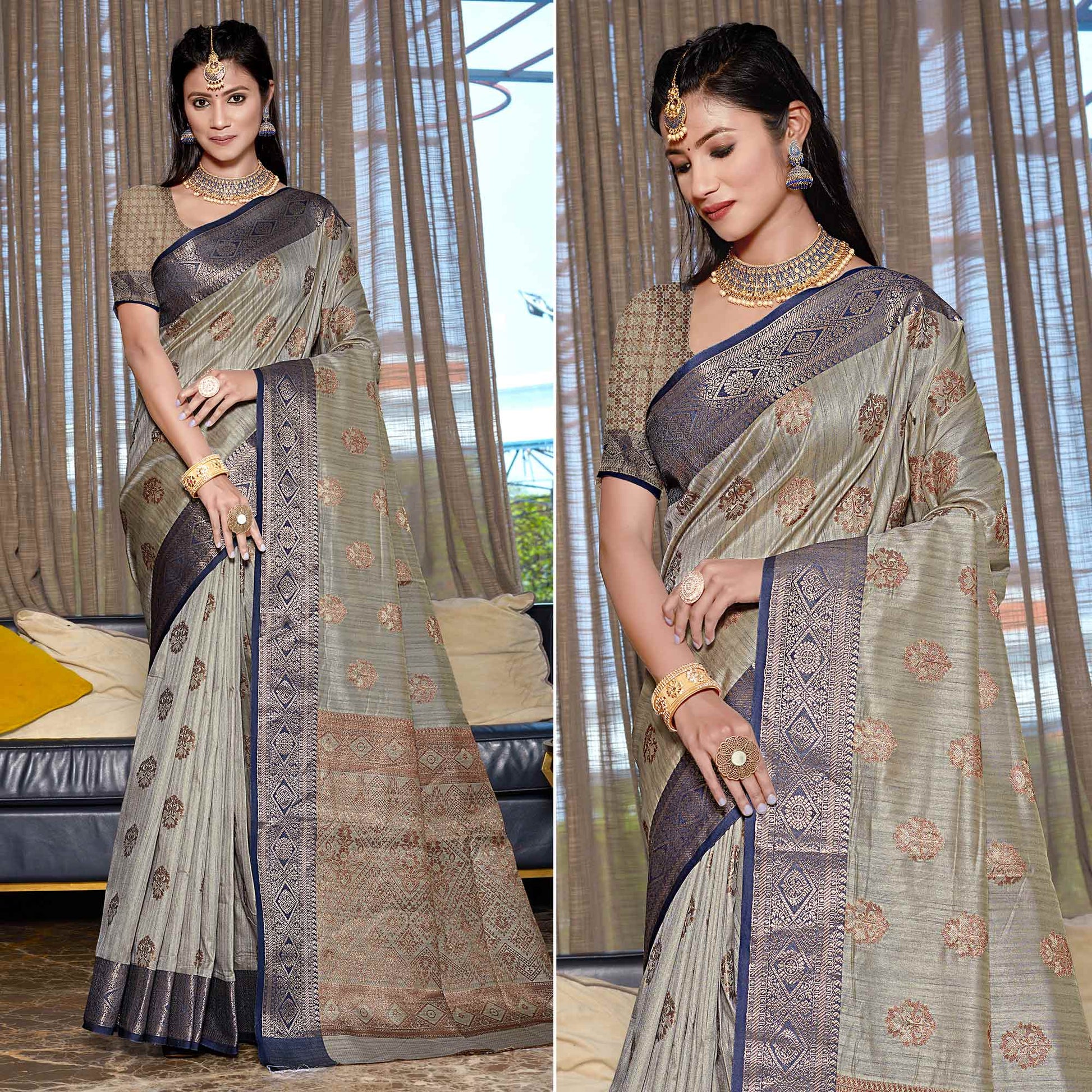 grey-floral-woven-cotton-blend-saree