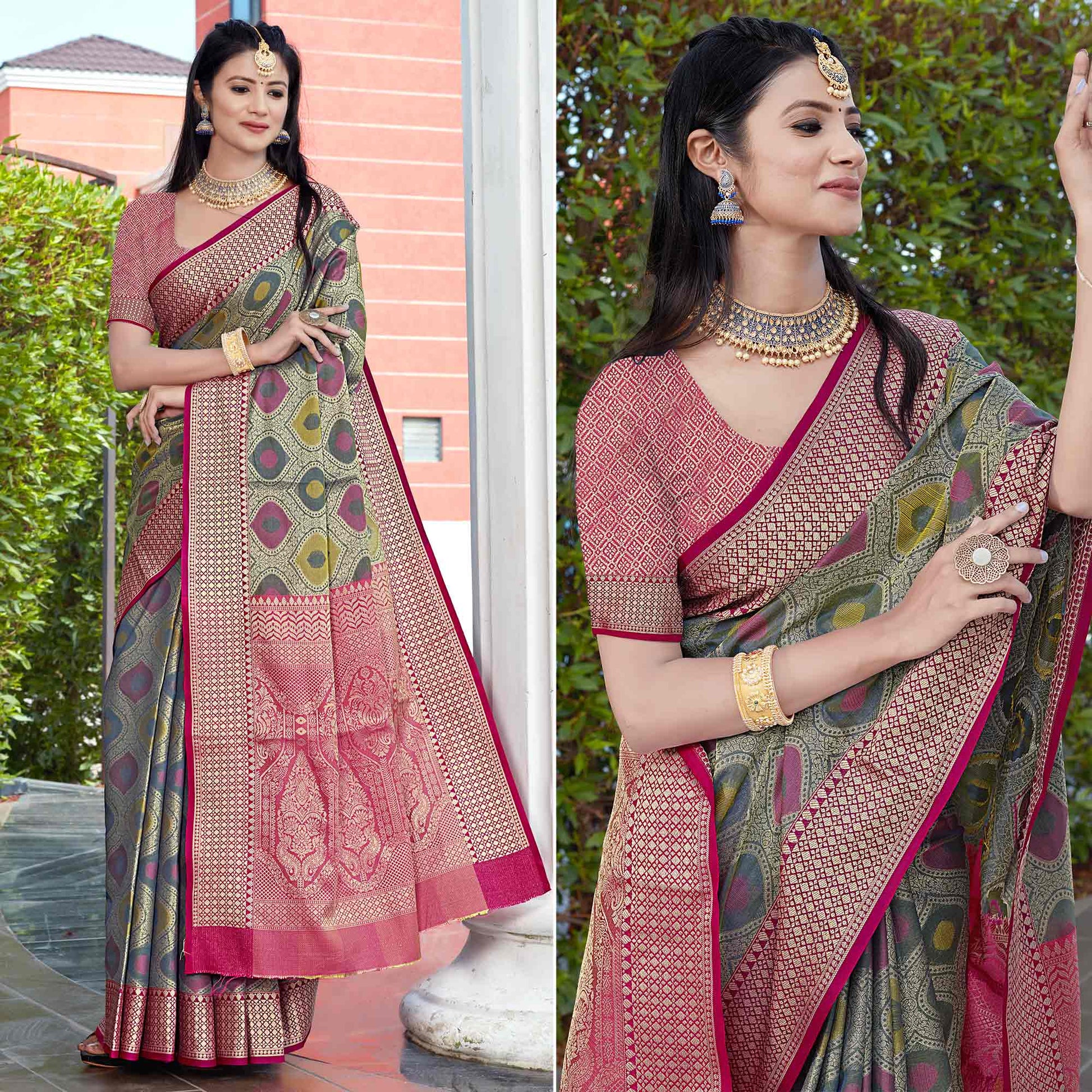 Grey Woven Art Silk Saree