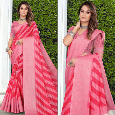 Gajri Pink Printed Pure Cotton Saree