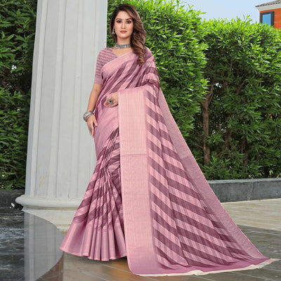 Mauve Printed Pure Cotton Saree