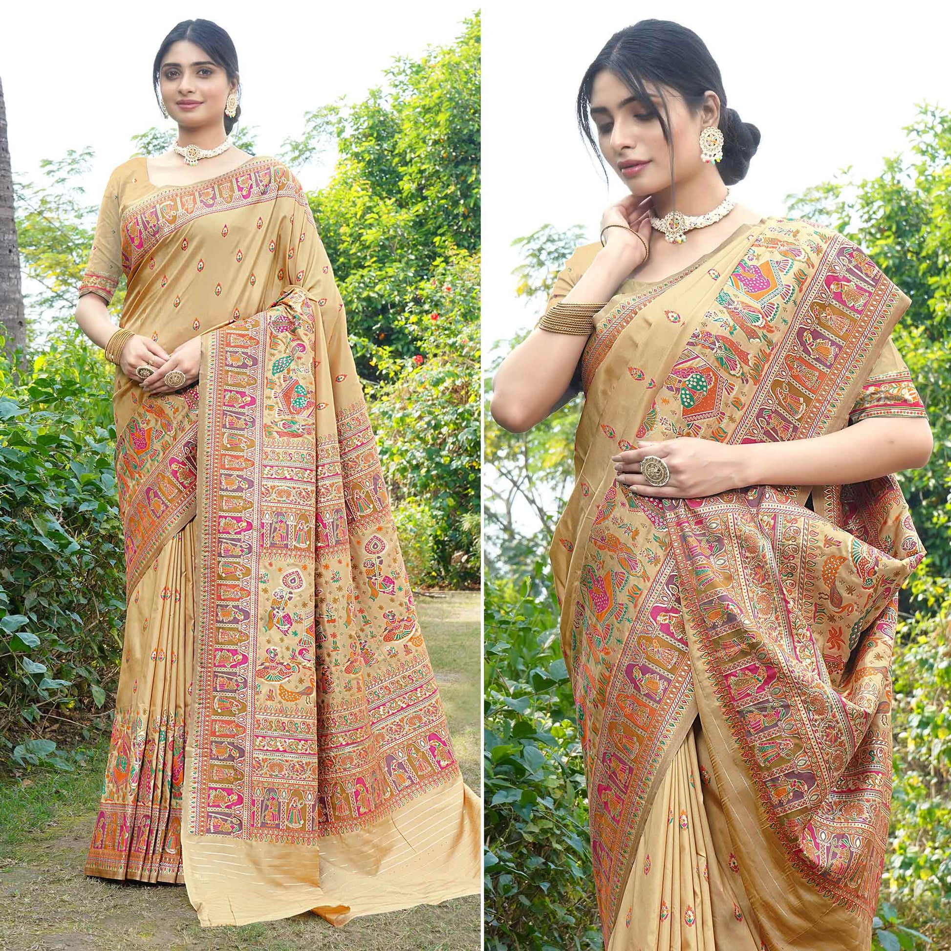 Chikoo Woven Pure Silk Saree
