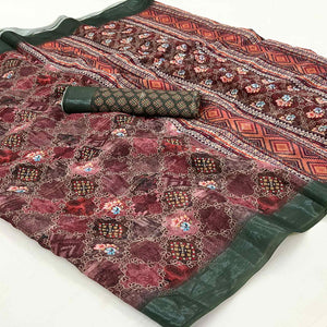 Maroon Floral Digital Printed Cotton Blend Saree