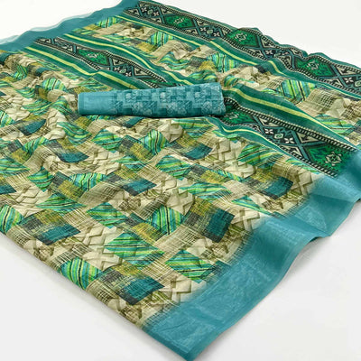 green-blue-digital-printed-cotton-blend-saree