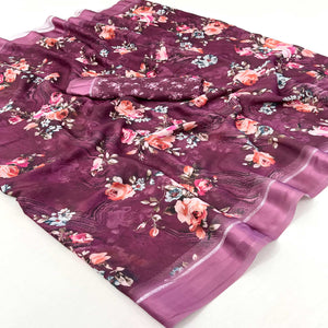 Magenta Digital Printed Georgette Saree