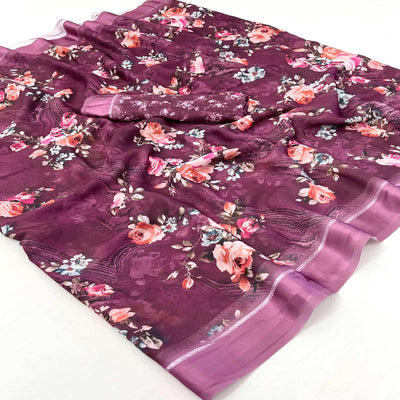 Magenta Digital Printed Georgette Saree