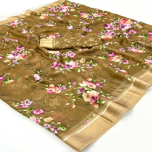 Chikoo Digital Printed Georgette Saree