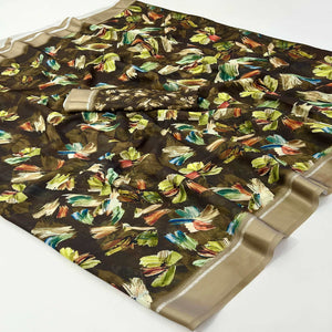 Brown Digital Printed Georgette Saree