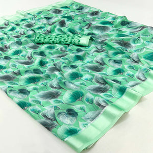 Light Turquoise Digital Printed Georgette Saree