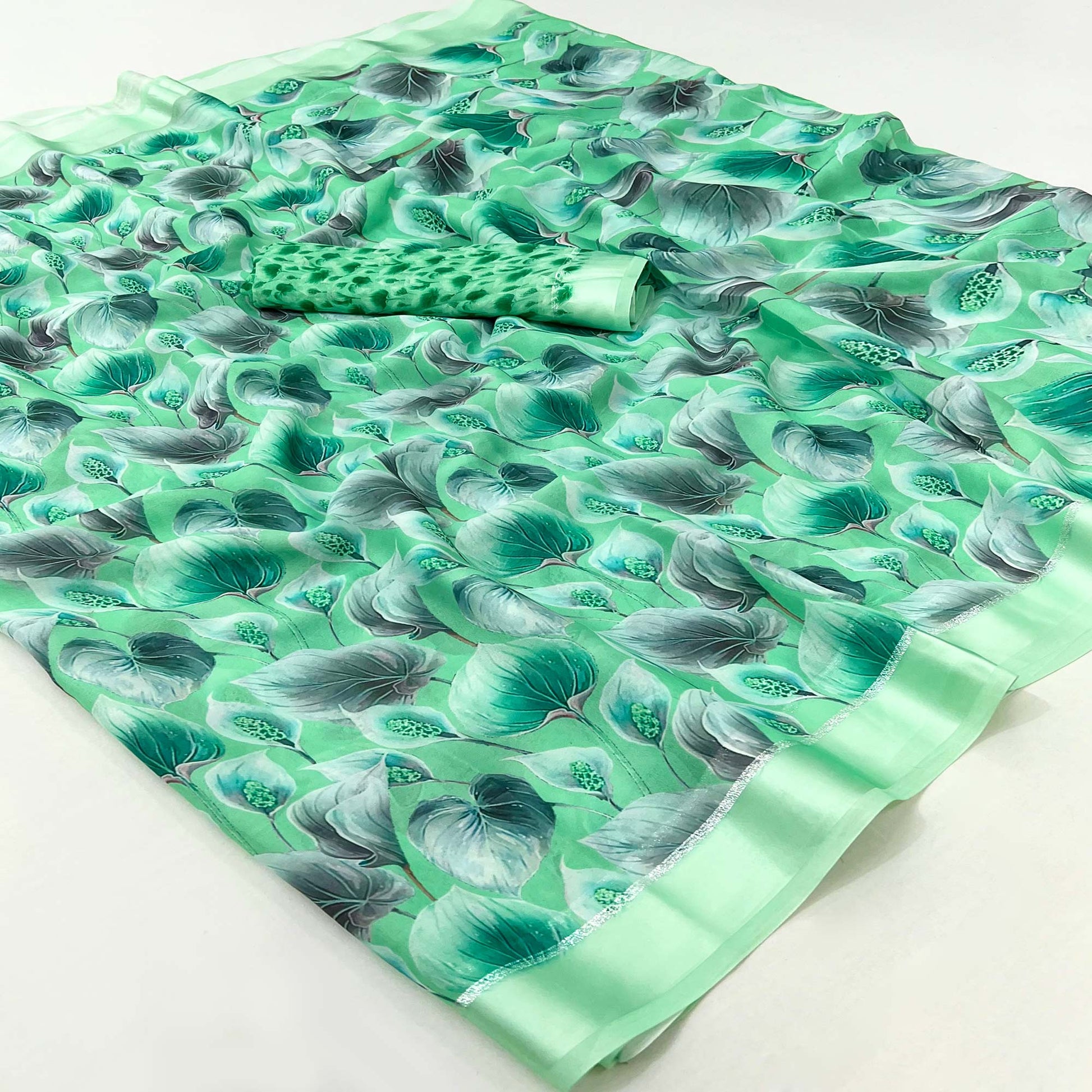 Light Turquoise Digital Printed Georgette Saree