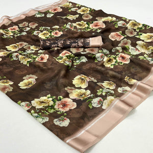 Brown Digital Printed Georgette Saree