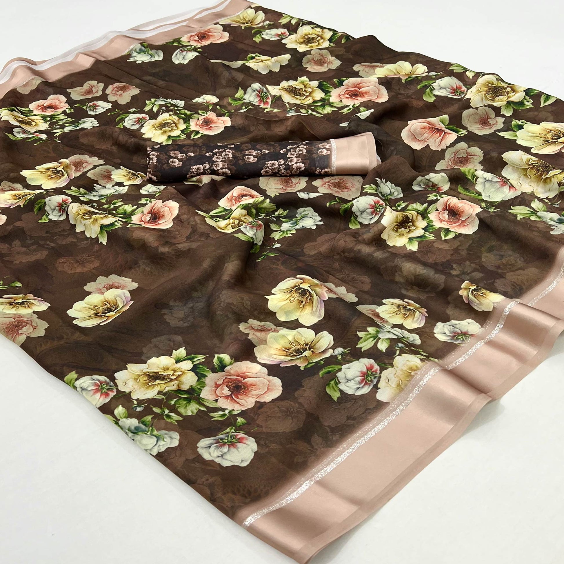 Brown Digital Printed Georgette Saree