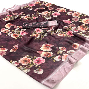 Coffee Brown Digital Printed Georgette Saree