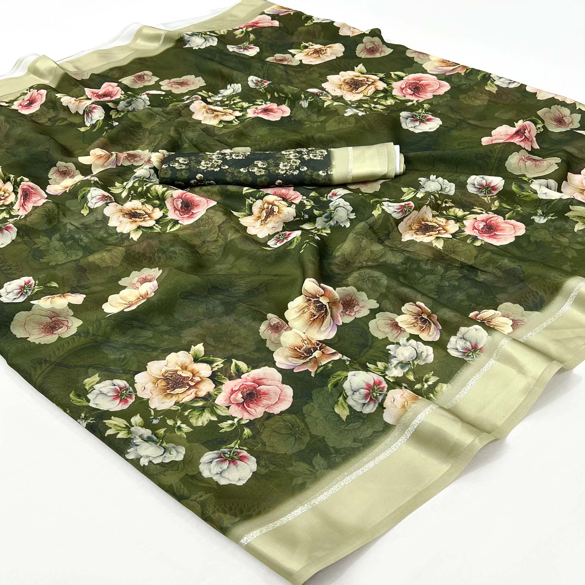 Green Digital Printed Georgette Saree