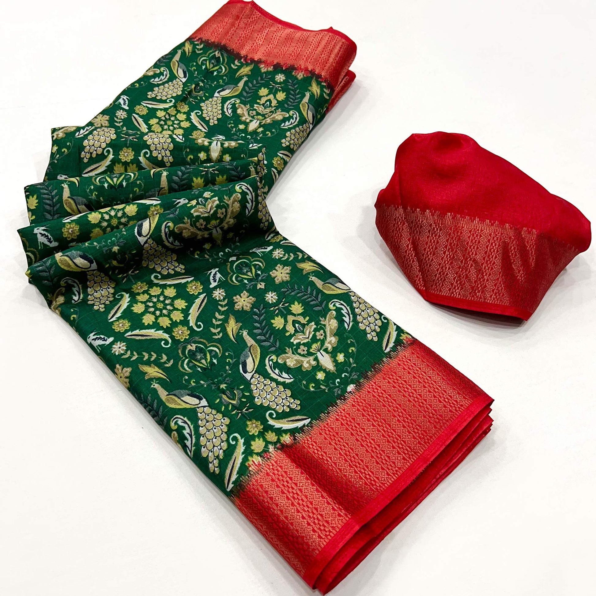 green-floral-printed-dola-silk-saree-with-woven-border-4