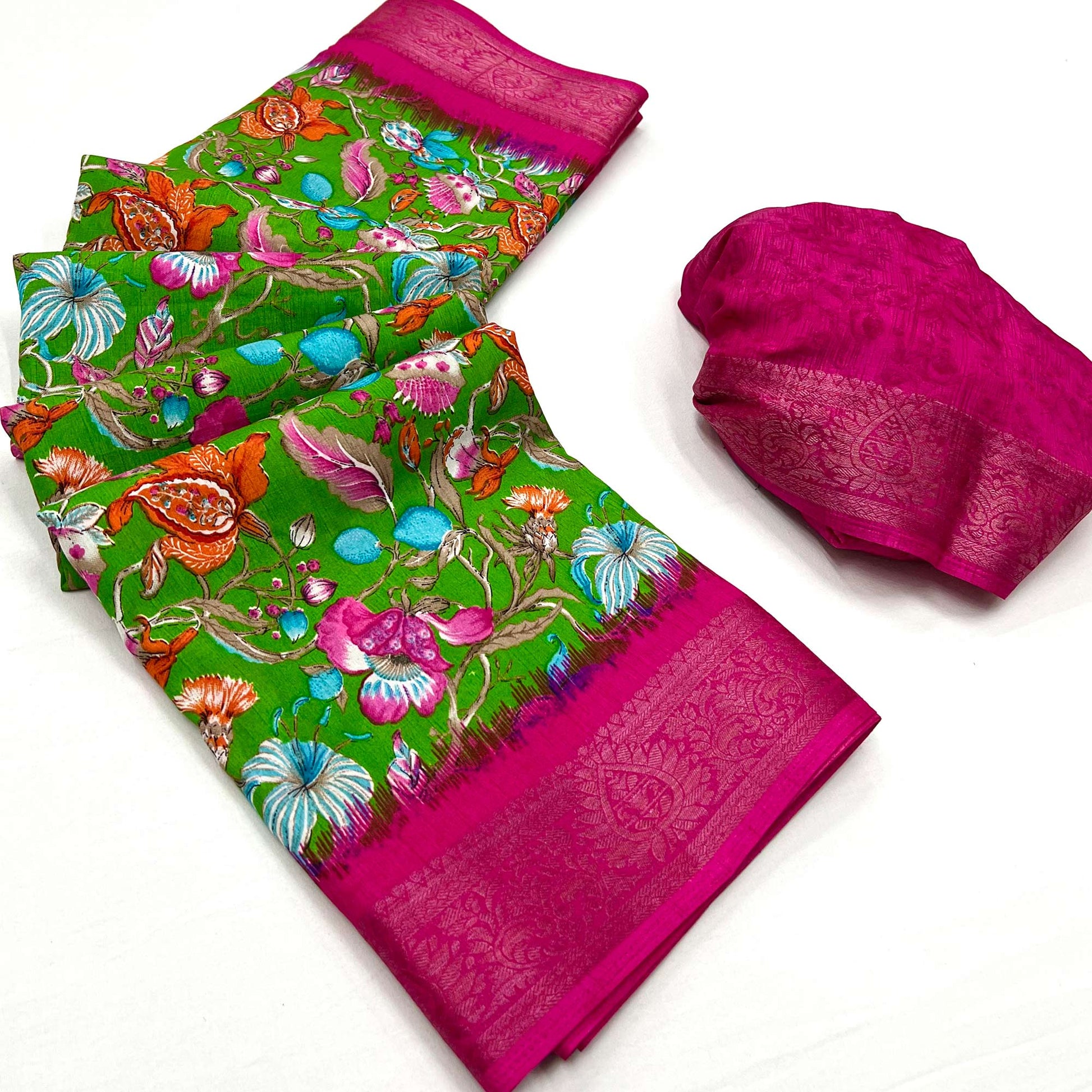 green-floral-printed-dola-silk-saree-with-woven-border-5