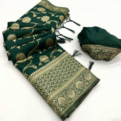 green-floral-woven-cotton-blend-saree-with-tassels-2