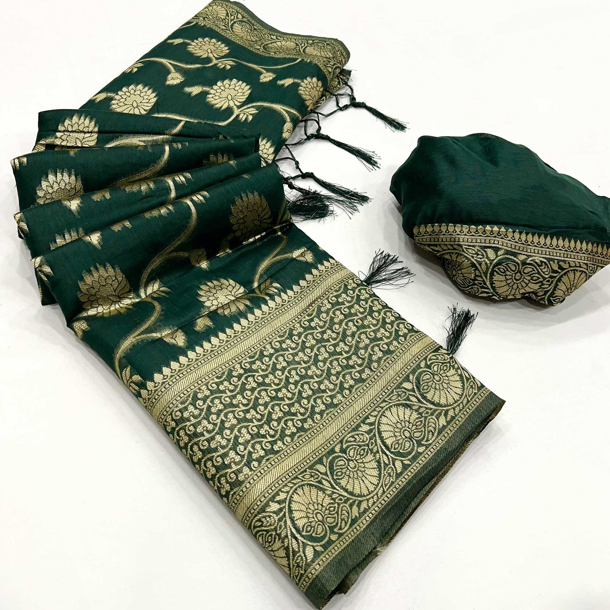 green-floral-woven-cotton-blend-saree-with-tassels-2