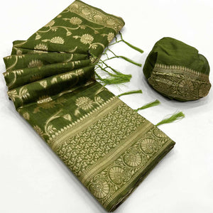 green-floral-woven-cotton-blend-saree-with-tassels-3