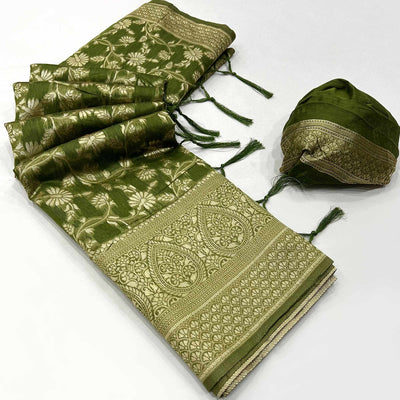 green-floral-woven-cotton-blend-saree-with-tassels-4