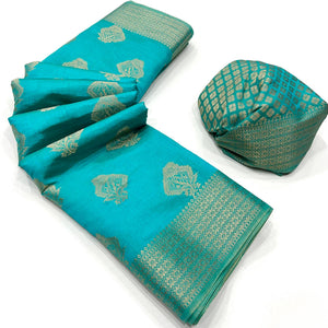 Blue Zari Woven Raw Silk Saree