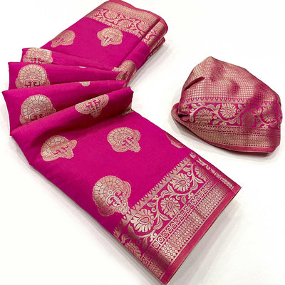 Magenta Zari Woven Raw Silk Saree