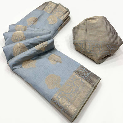 Grey Zari Woven Raw Silk Saree